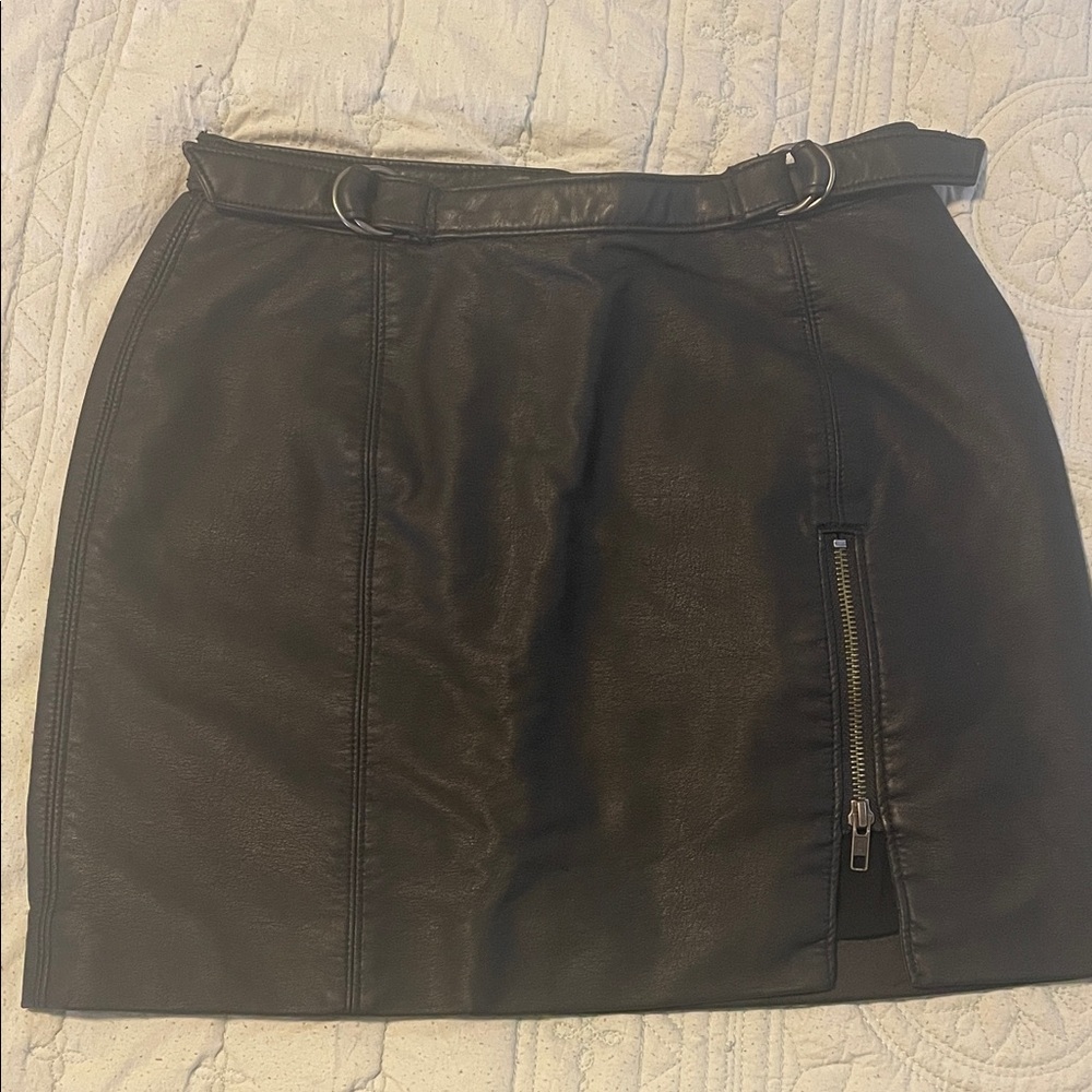 Free People Black Mini Skirt with Zipper Detail